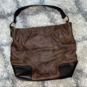 Bueno Brown Black Leather Shoulder Bag Purse Multi Compartments